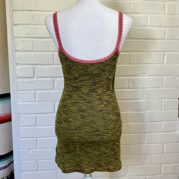 Free People Olive & Pink Bodycon Dress Spaghetti Straps Women’s Size Medium - Picture 6 of 14
